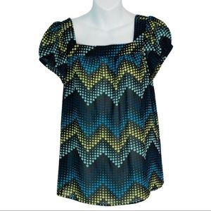 Ann Taylor Sheer Square Neck Chevron Dot Blouse